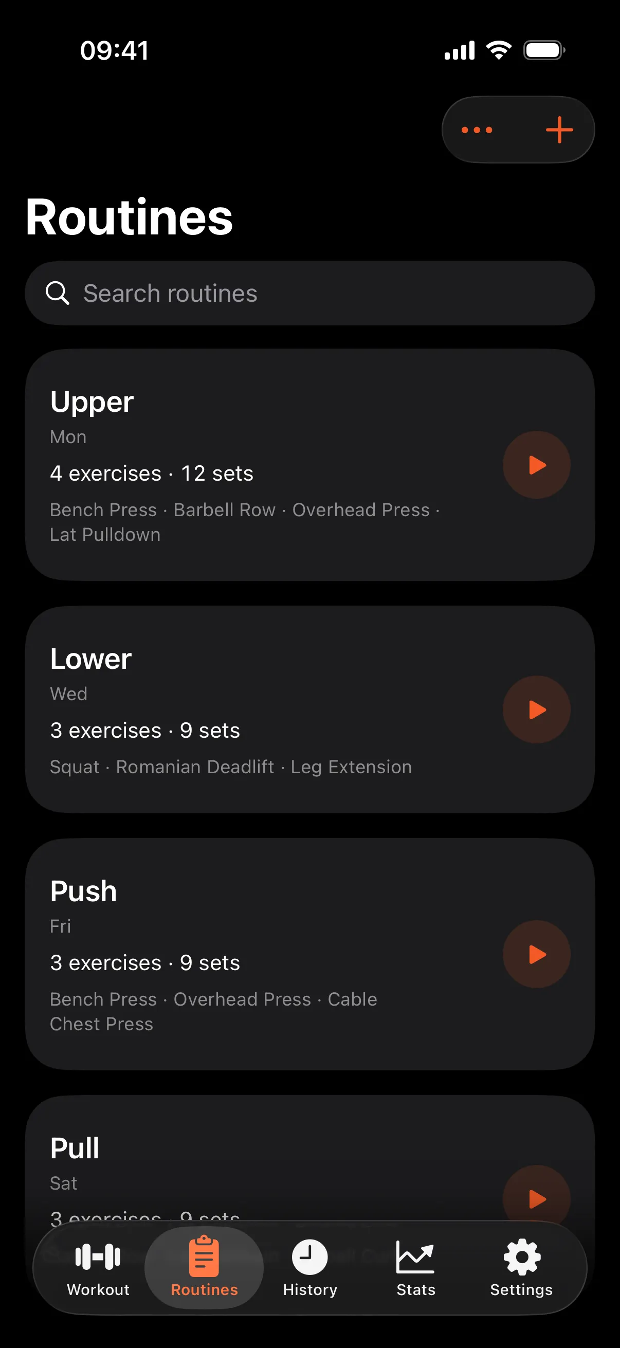 Routines list with Upper, Lower, Push and Pull routines